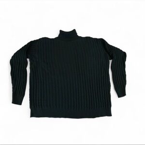 VTG Dark Green Cotton Cable Knit Turtleneck Sweater XL